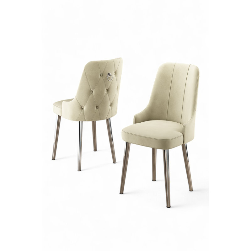 Ensemble de chaises modernes (2 pièces), crème et chrome, 18,1 po x 37,0 po x 18,1 po | Structure 100% métal, tissu Babyface, dossier en mousse à 22 bandes et siège en mousse à 28 bandes | Élégant et confortable pour la maison, le bureau et l'hôtel