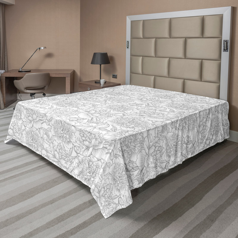 Ambesonne Top Flat Sheet Curving Art, Full Flat Sheet, White Gray Floral