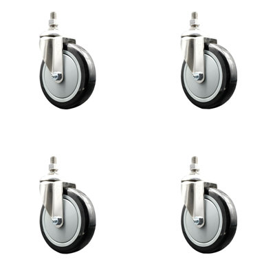 316SS Polyurethane Wheel Swivel Threaded Stem Caster Set