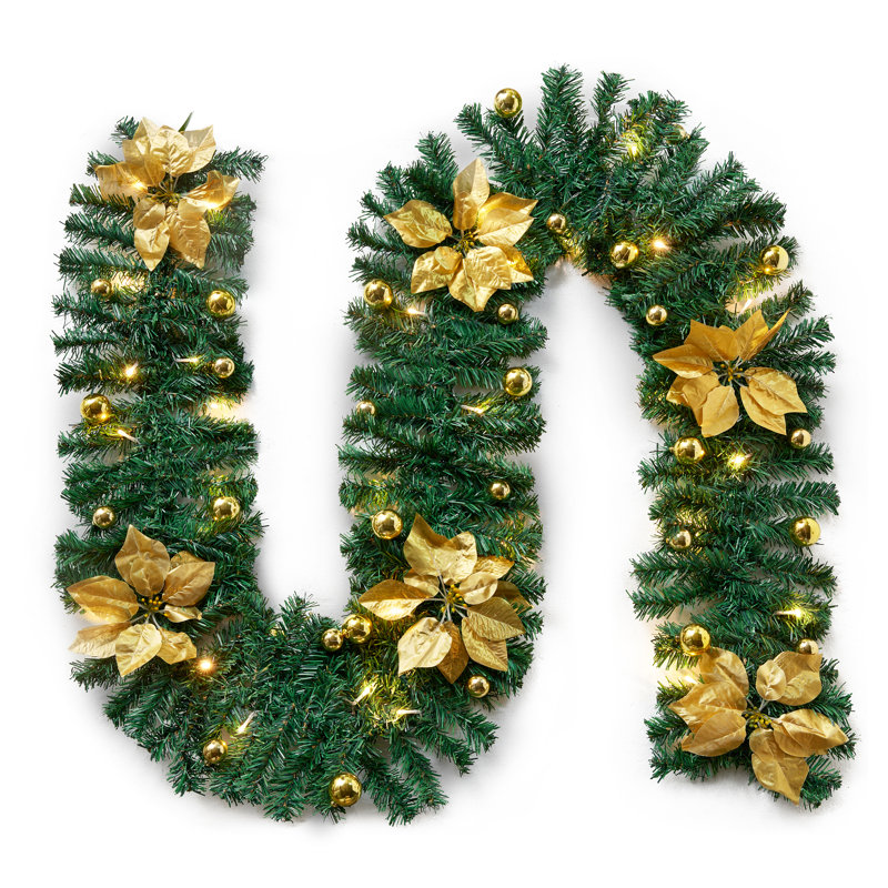 270cm Lighted Faux Mixed Assortment Garland with Lights, Gold