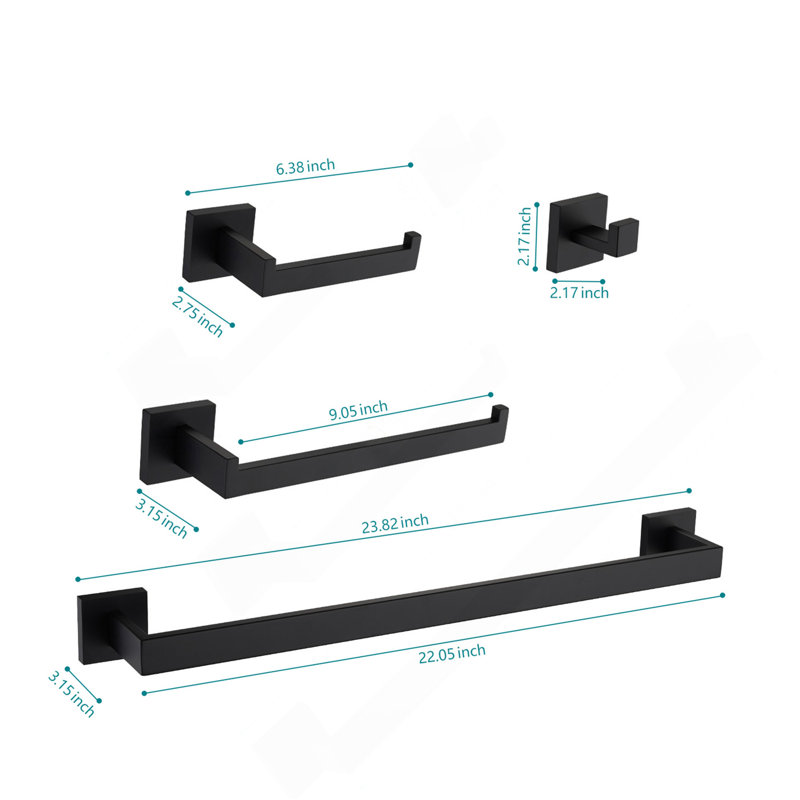 4 - Piece Bathroom Hardware Set, Matte Black
