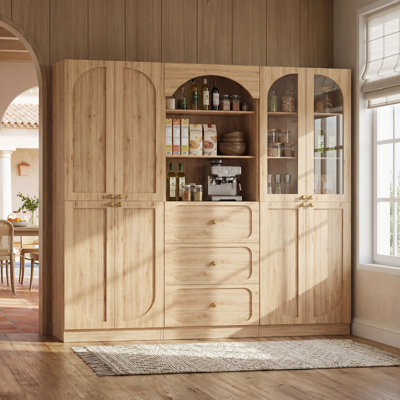 ‌70.8" 3-Cabinet Combo - Pantry, Bookshelf, 3-Drawer & Full-Door Storage Unit‌