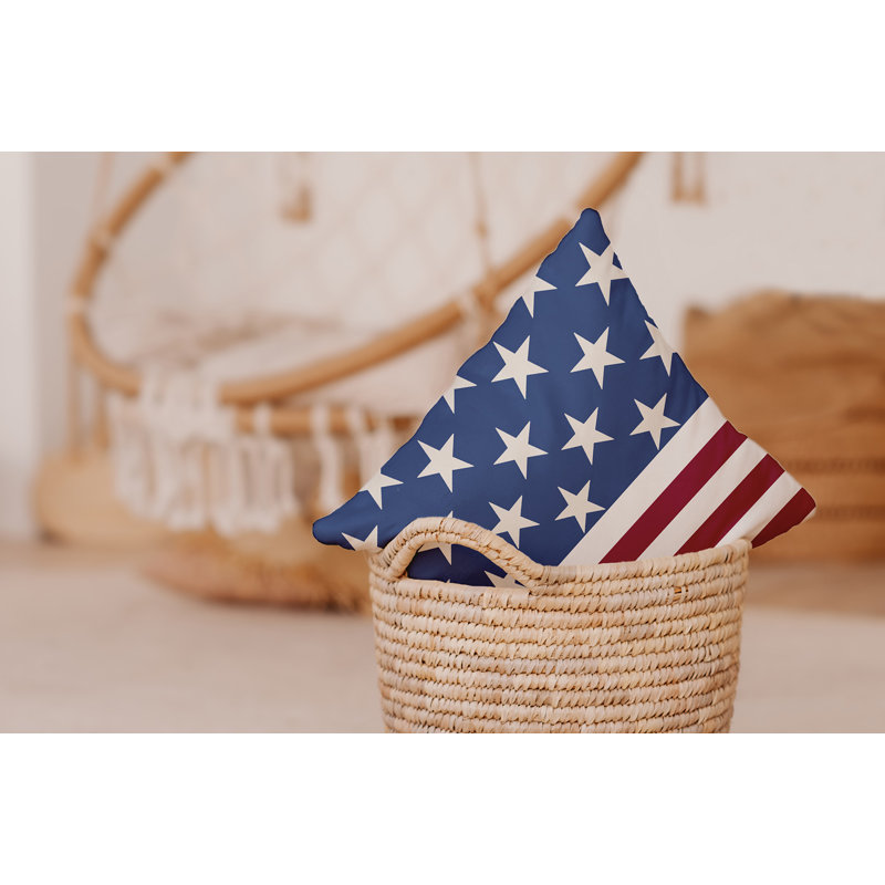 Coussin décoratif drapeau USA, Bleu marine nautique géométrique, H 18 po x l 18 po