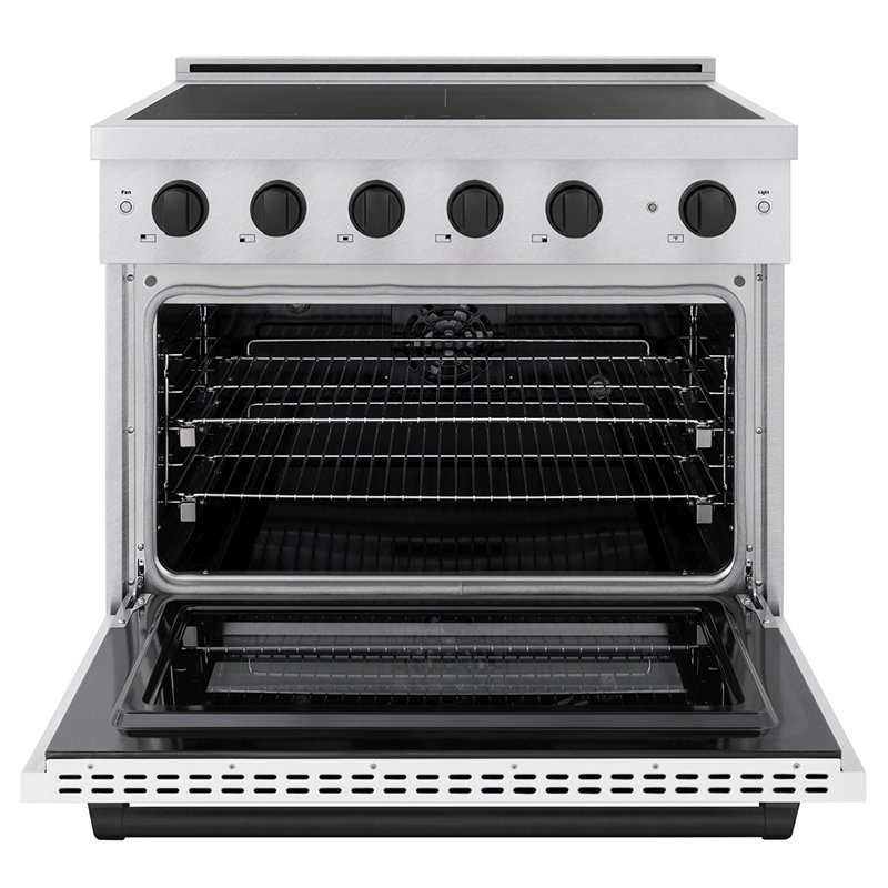 Zline Autograph 36 in. Satin Stainless Paramount Induction Range with Door & Black Accents, Matte Black