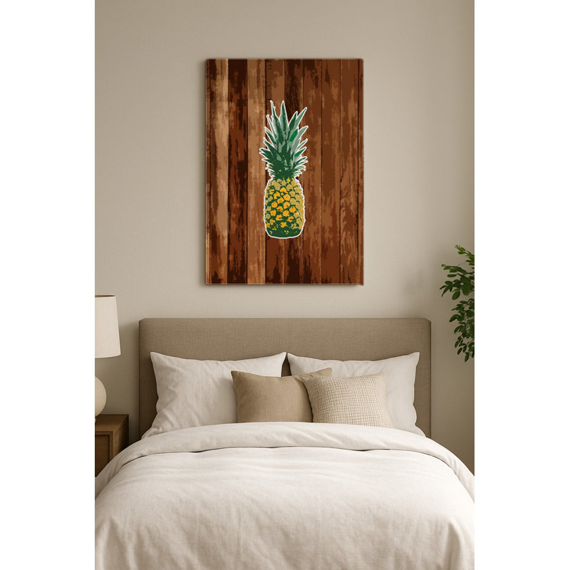 Ananas sur bois — Portrait en métal, H 10 po x l 8 po