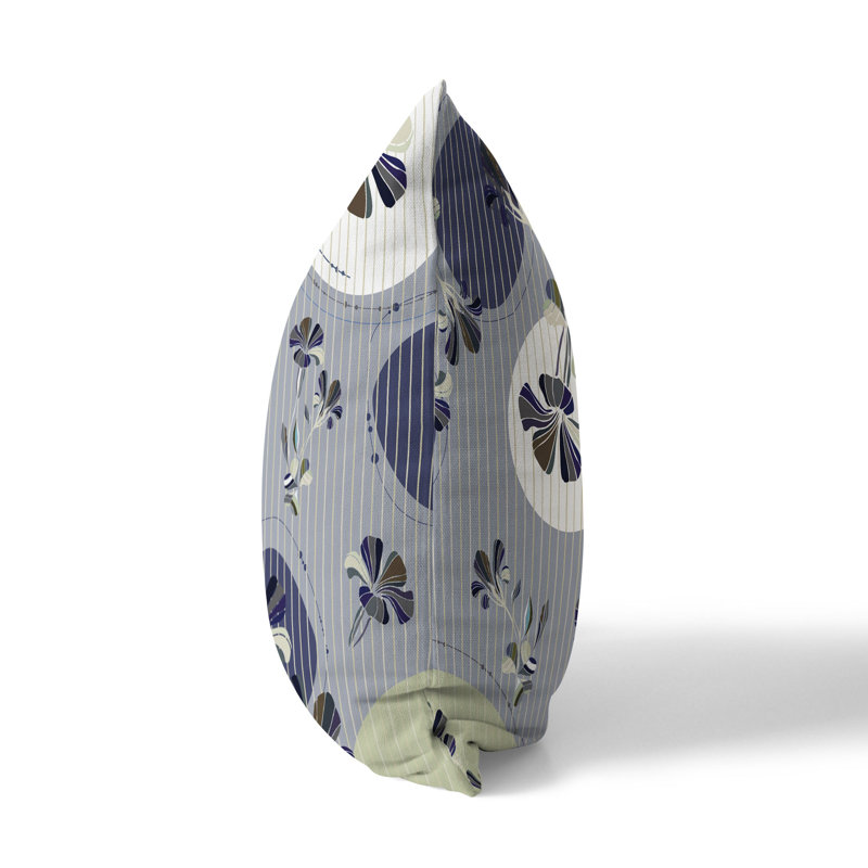 Blue and Gray Floral Reversible Square Throw Pillow