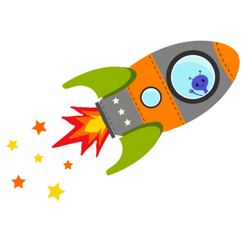 Flying Rocket Wall Stickers, 75cm H x 115cm W, Blue