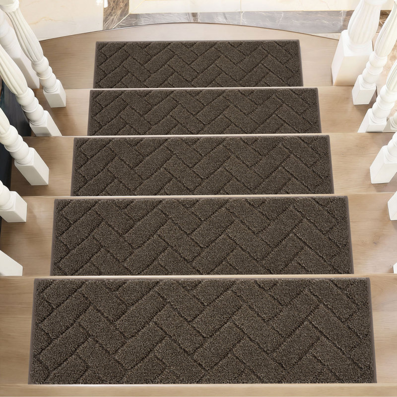 Tapis d'escalier intérieur antidérapant et lavable (ensemble de 4), Brown, 4