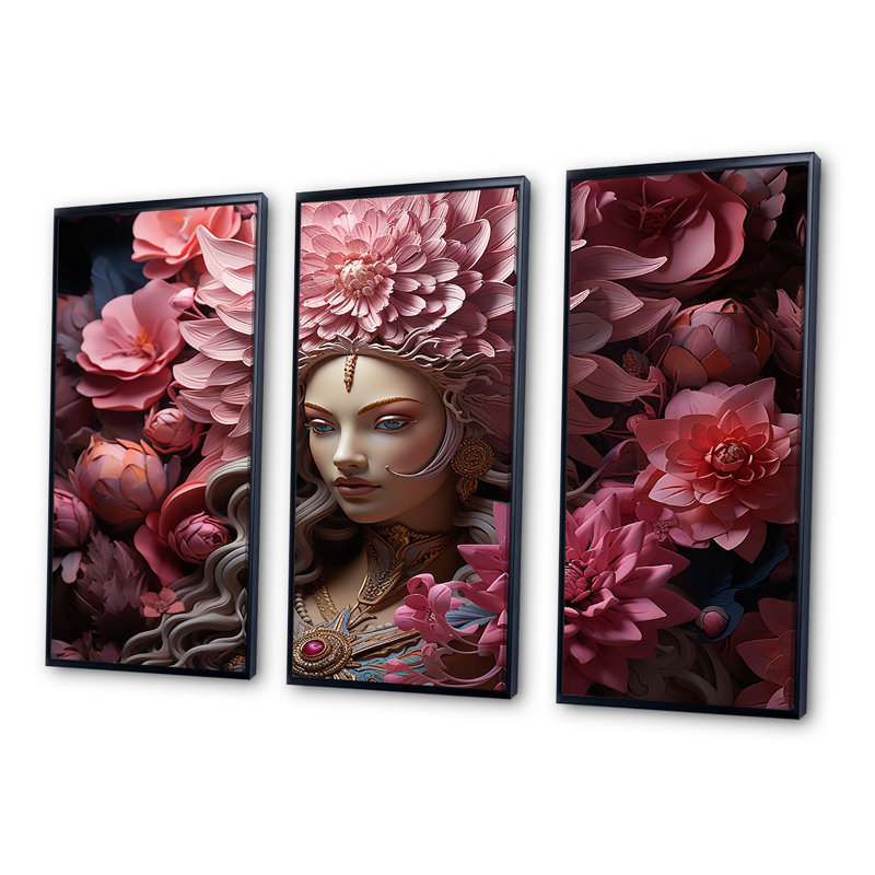 «Devis Divine Dahlia», ensemble d'art mural sur toile, Cadre flottant noir, H 28 po x l 36 po