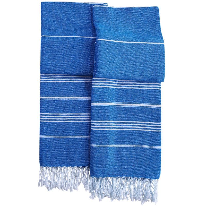 4-Pack Quick-Dry 100% Cotton Turkish Beach Towels, Sand-Free Peshtemal Blanket, Blue