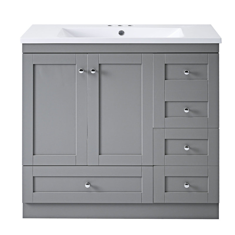 Meuble-lavabo simple 17,90 po avec plateau en résine Risha, Gris