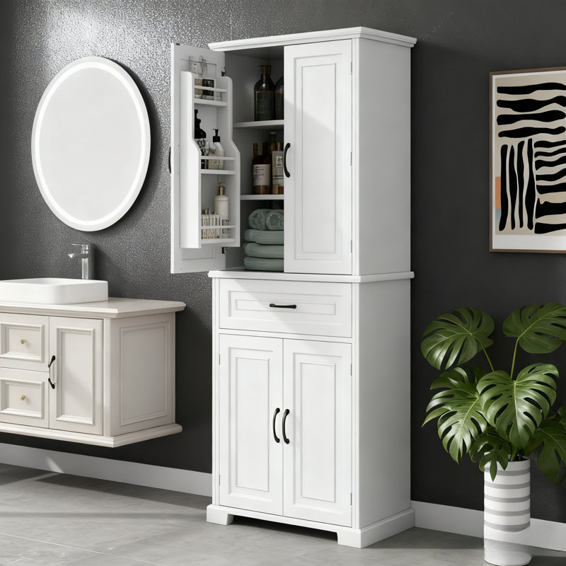 Bathroom/Kitchen/Office White Storage Cabinet (72.2"H) - 22Lbs/Shelf, Adjustable Shelf, Anti-Tip