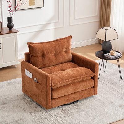 Swivel Barrel Chair - Mid Century Modern Chair, Thick Padded Arm Chair With Solid Metal Base, Comfortable Single Sofa Chair - Swivel Accent Chair For Living Room Bedroom