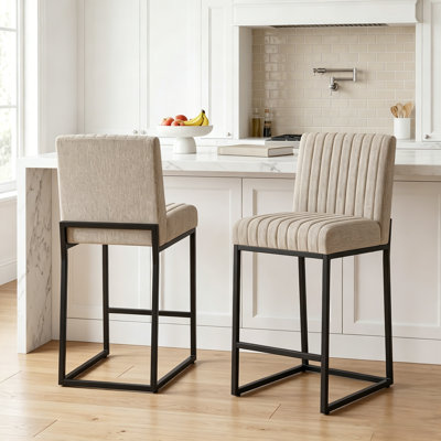 Upholstered 26" Counter Height Bar Stool with Metal Sled Base, Cushioned Kitchen Island Stool, Set of 2