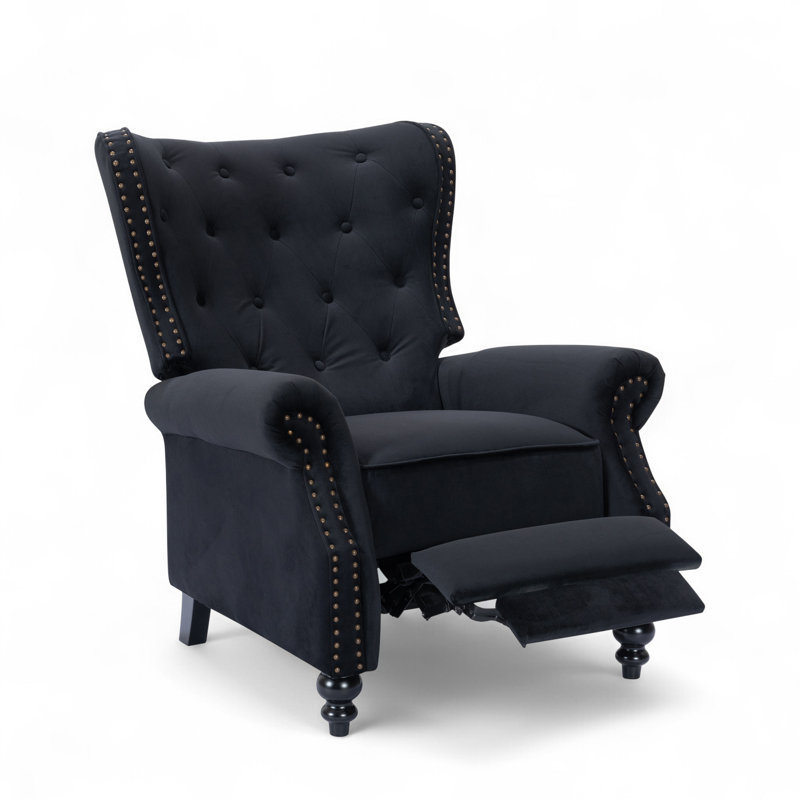 Buttoned Carmona Wingback Recliner Chair, Black