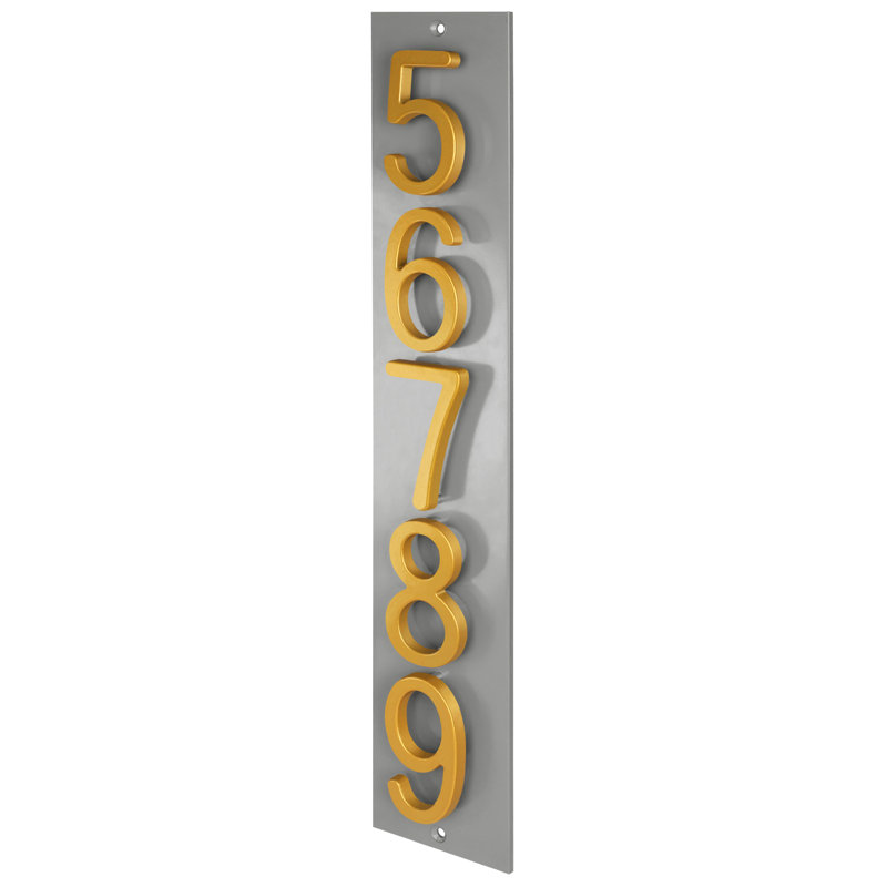 Plaque d'adresse verticale flottante en aluminium Royal Shade - 5 chiffres personnalisés, Doré, Gris, Oui