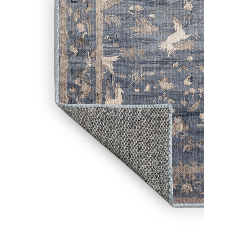 Machine Washable Blue Area Rug, Rectangle 6' x 9'