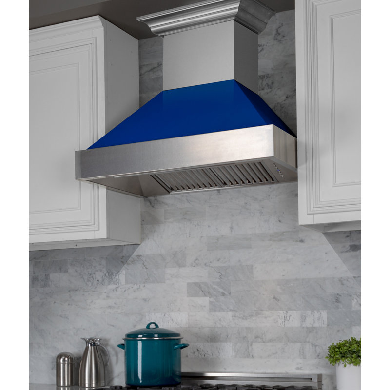 36" Fingerprint Resistant Stainless Steel Range Hood with Fingerprint Resistant Shell (8654SN-36), Blue Gloss