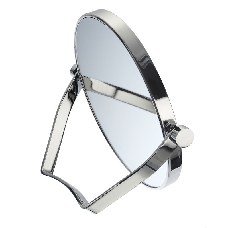 Miroir de voyage 2 faces 5x et normal avec support intégré. Étui en néoprène inclus. 
