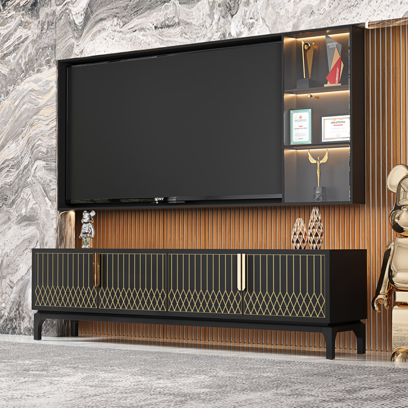 Luxury TV Stand For Tvs Up To 85" with 4-Door Storage Cabinet and Metal Handles, No Assembly Required