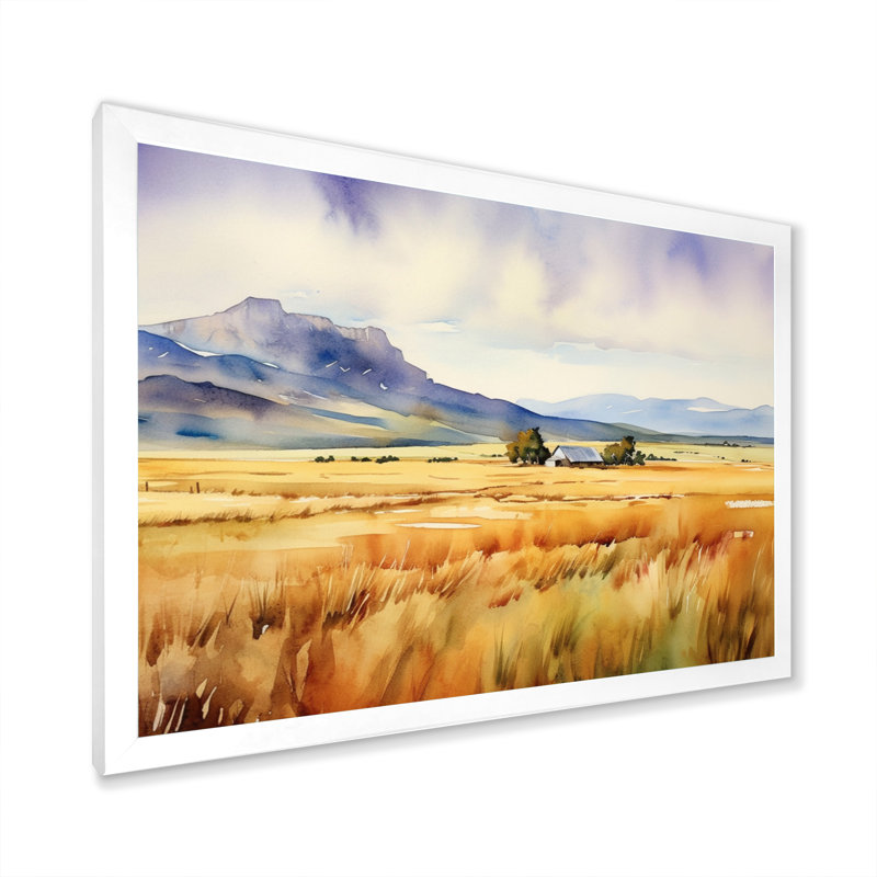 Wyoming, prairies jaunes - art mural Wyoming, Cadre simple blanc, H 34 po x l 44 po x P 1,5 po