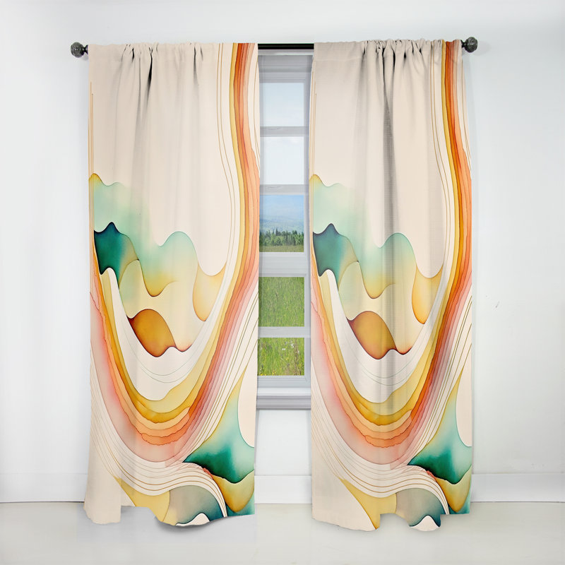 Reuven - Multi-Color Abstract Waves IV - Modern Curtain - Velvet Room Darkening - 1 panel, 52" W x 95" L