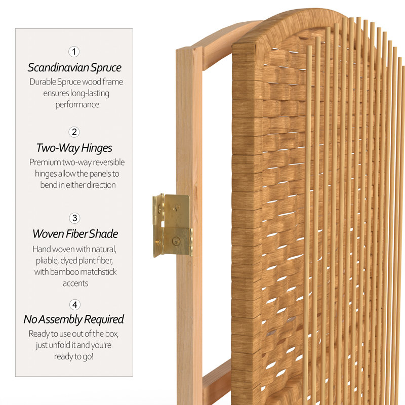 71" Tall Diamond Weave Fiber 6 Panel Room Divider, Light Beige, 6