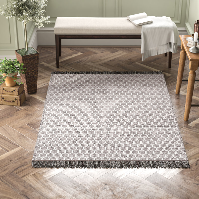 Tapis gris / crème touffeté à la main Lonzell, Rectangle 7 pi 6 po x 9 pi 6 po