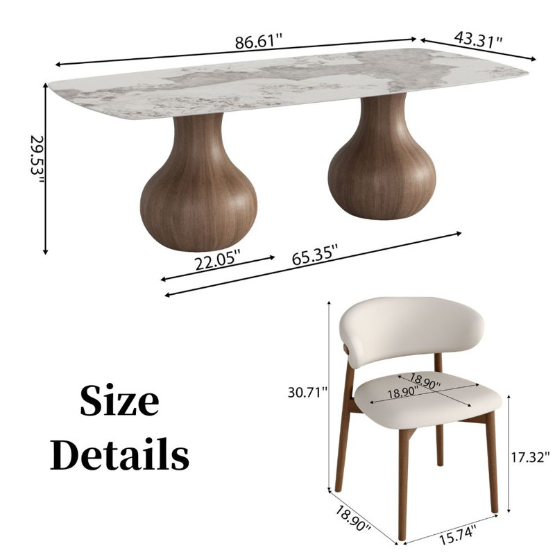 Ensemble de salle à manger 7 pièces Otelia, 7 pièces : table, 6 chaises, H 29,53 po x L 86,6 po x l 43,3 po