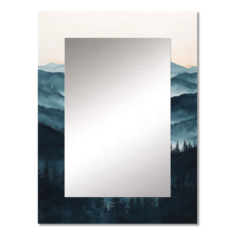 «The Silent Ridge Into The Mountains Paysages II» - miroir décoratif de montagnes, miroir mural traditionnel, impression d'art en métal