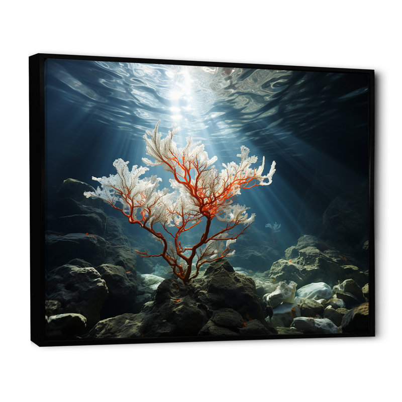 «Pink Coral Tree Under The Sea», reproduction d'art sur toile, H 24 po x l 32 po x P 1 po, Cadre flottant noir