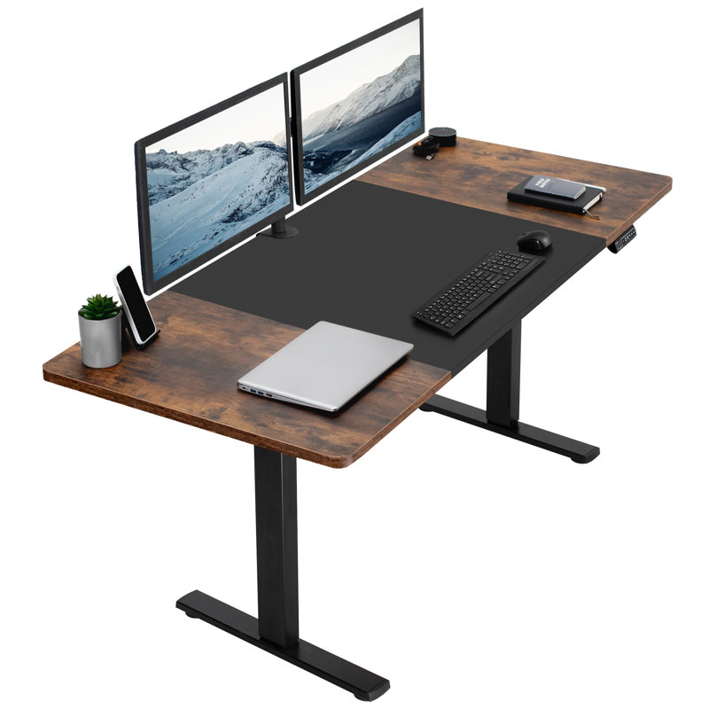 VIVO Single Motor Electric Desk with Push Button Memory Controller, 48.5" H x 71" W x 30" D, Reclaimed Wood/Black