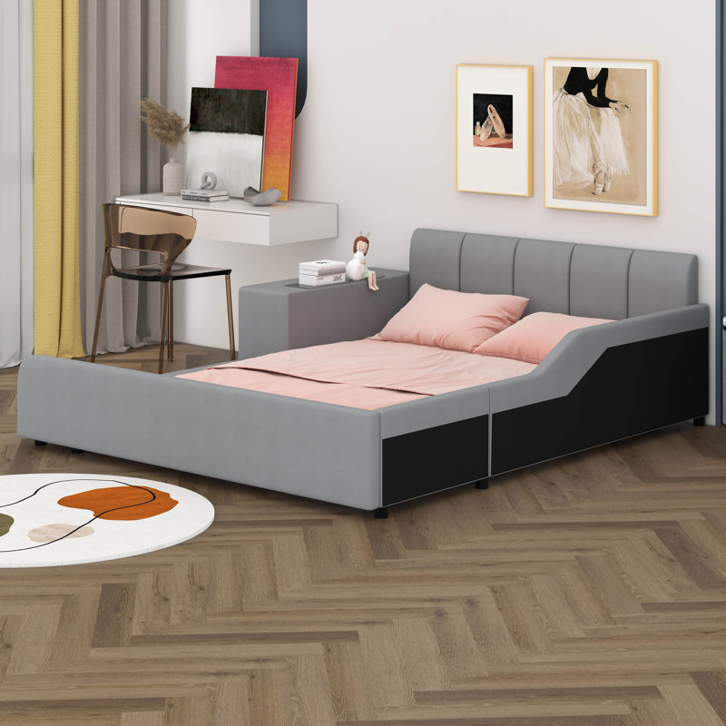 Hanrott Upholstered Panel Storage Bed, Gray