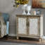 Commode 2 portes, bois naturel, portes florales, tablette réglable, pieds en oignon, assemblage requis avec outils