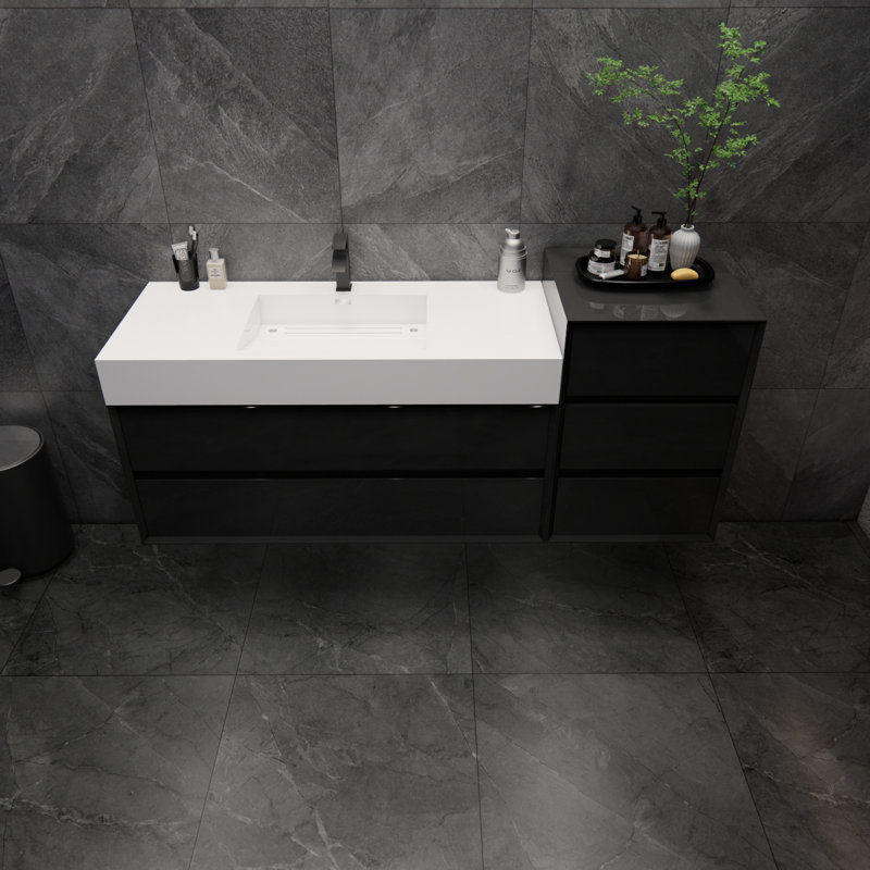 Meuble-lavabo mural simple 67 po Albizu, Noir