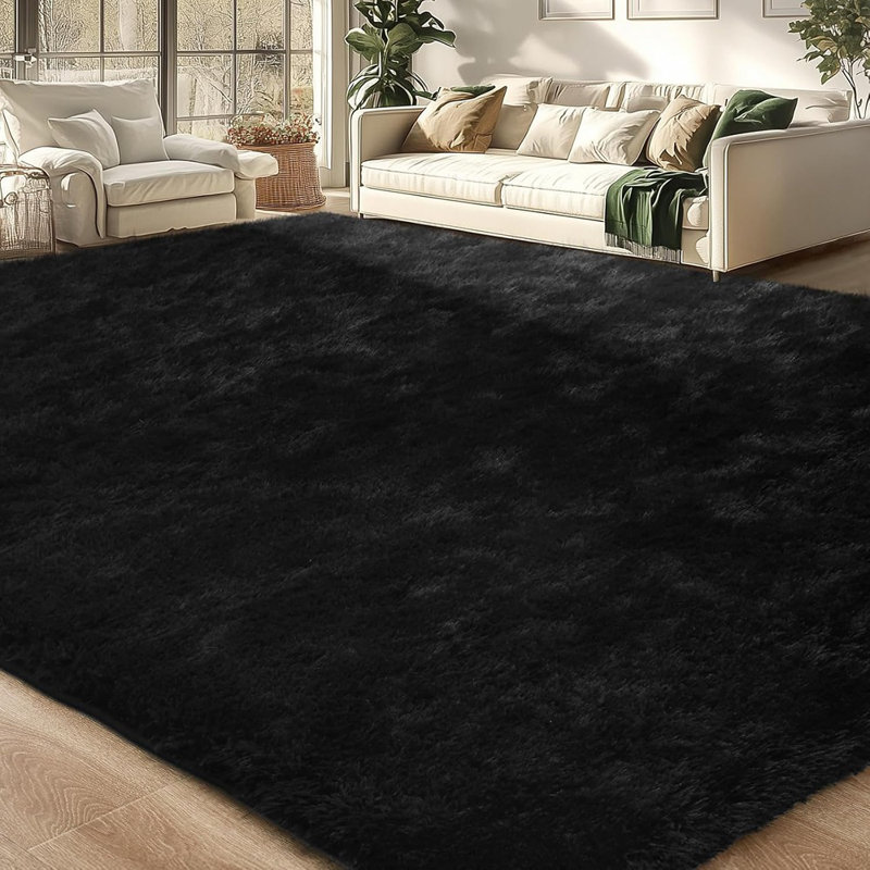 Soft Area Rug For Livingroom Bedroom, Machine Washable 4X6 Black Rugs Fluffy Shaggy Bedside Rug, Non Slip Indoor Carpet For Nursery  Room Home Decor Aesthetic