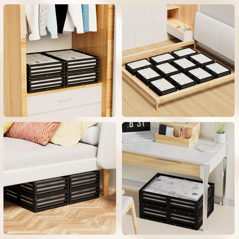 Black Bamboo Stackable Underbed Storage with Wheels, 2-Pack