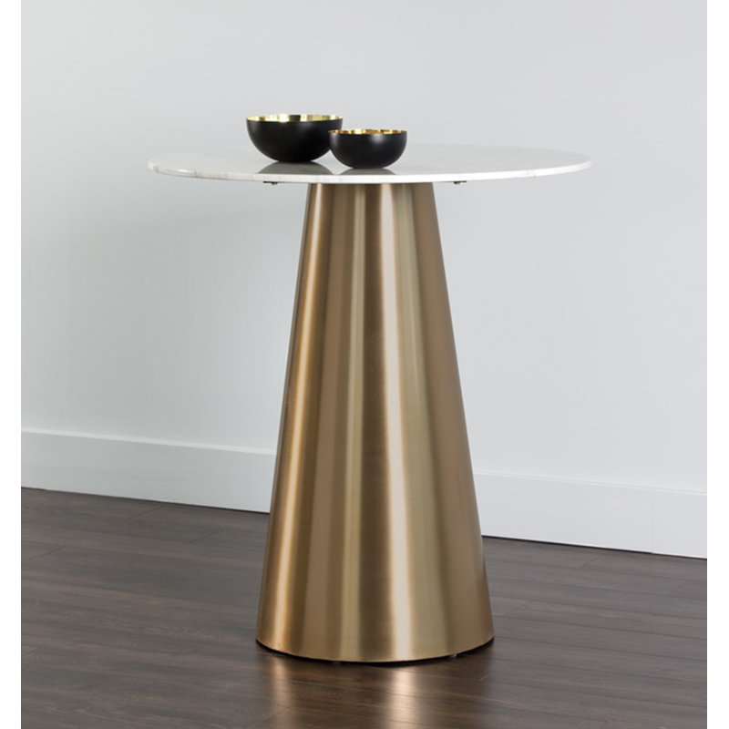 Round Marble Pedestal Dining Table, Gold
