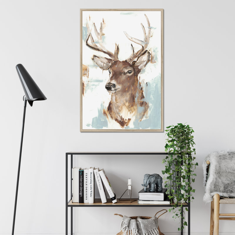 Bacote Modern Deer Mount II by Ethan Harper - Painting, 95cm H x 65cm W, Natural Wood Framed Paper Print