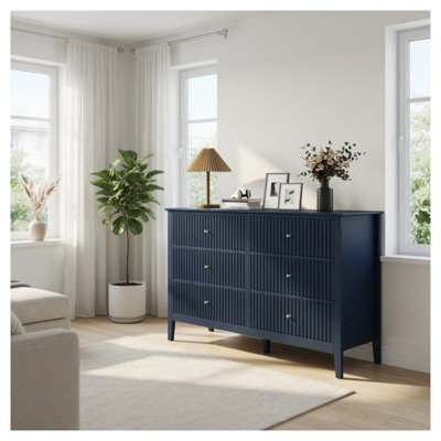 Commode cannelée à 47 tiroirs de 47,2 po de largeur - commode moderne en bois d'ingénierie avec rainures verticales