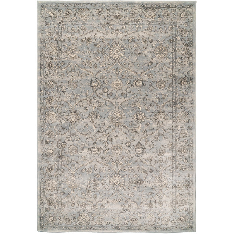 Tapis bleu acier / crème Attell, Rectangle 2 pi x 3 pi 11 po