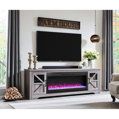Foyer électrique encastrable 44 po, meuble télé 75 po, chaleur 5000 / H, 8 couleurs de flammes, fusible et protection contre la surchauffe, support charmant avec foyer, 1400 W 3 réglages de luminosité, bruit inférieur à 40 décibels,