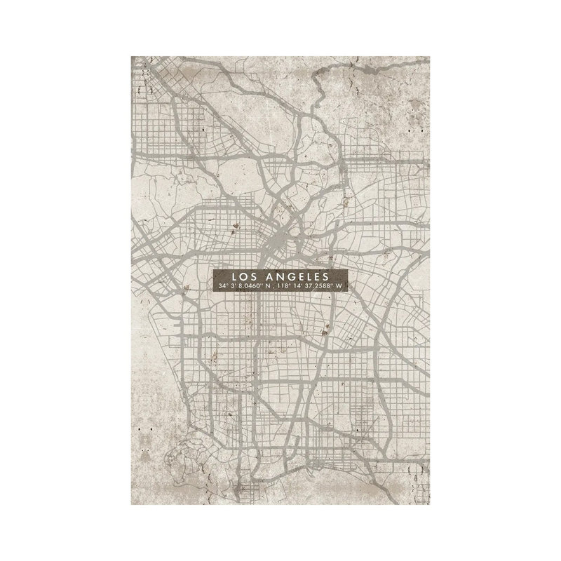 Los Angeles City Map Abstract by WallDecorAddict - Wrapped Canvas Print, 152.5 cm H x 101.5 cm W