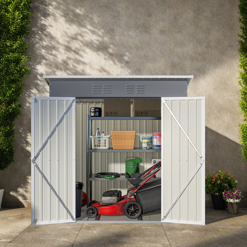 Remise de rangement extérieure en métal résistante aux intempéries avec portes verrouillables et cadre de plancher - Parfait pour les outils et l'équipement de jardin