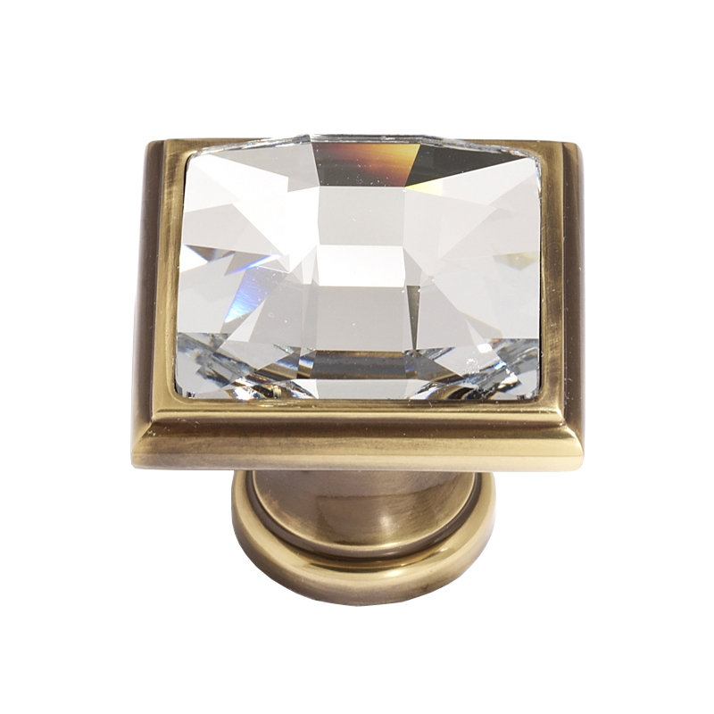 Swarovski Crystal Square Knob, Polished Antique