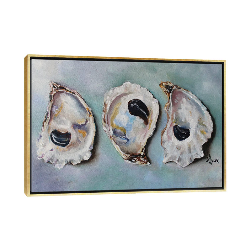 «Bay Oyster Shells» par Kristine Kainer, reproduction, Toile avec cadre flottant, H 32 po x l 48 po, Doré