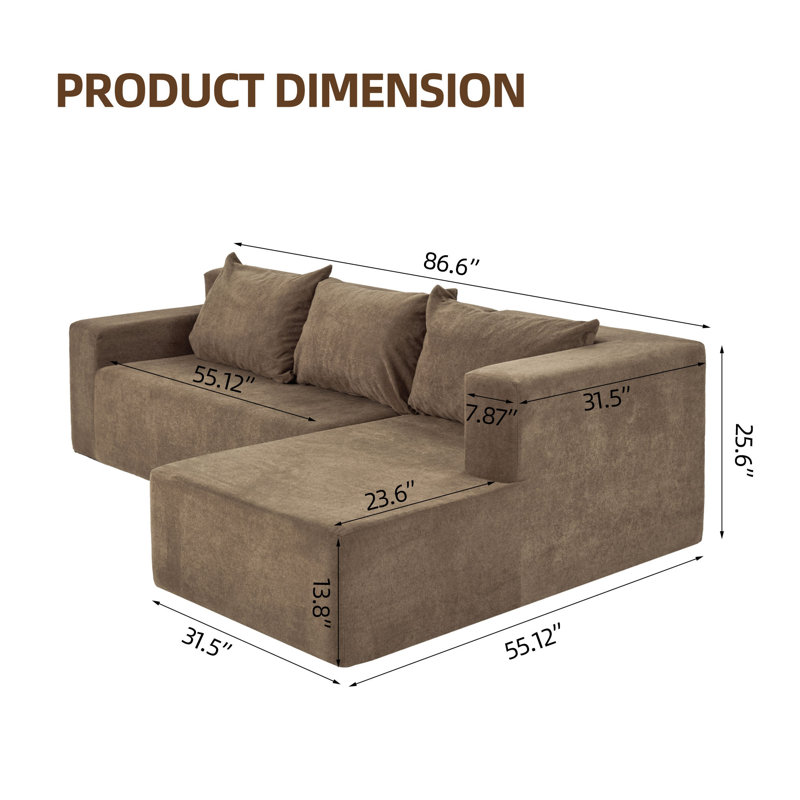 Canapé modulaire Boneless, Toile brune, Orienté à gauche (vu de face)