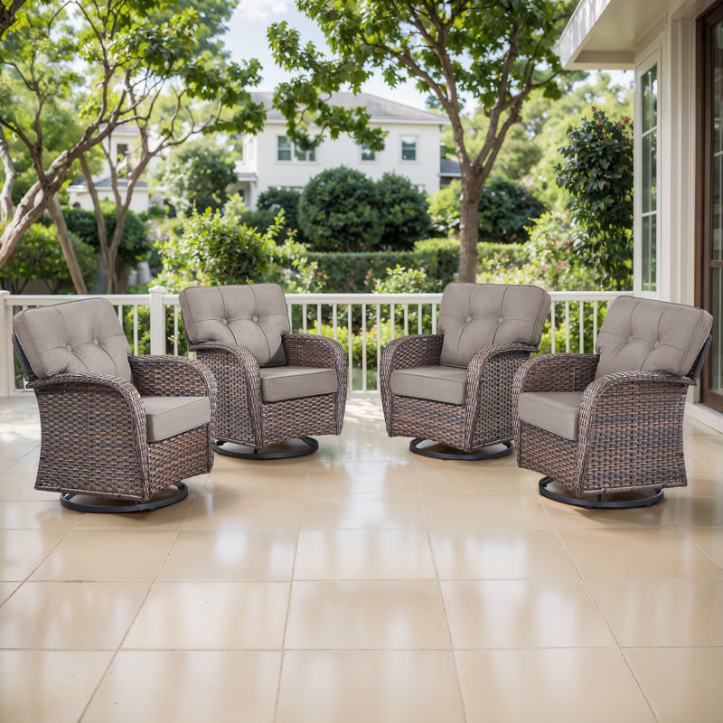 Chaises pivotantes en osier toutes saisons avec coussins en T Agnes (ensemble de 4), Gris