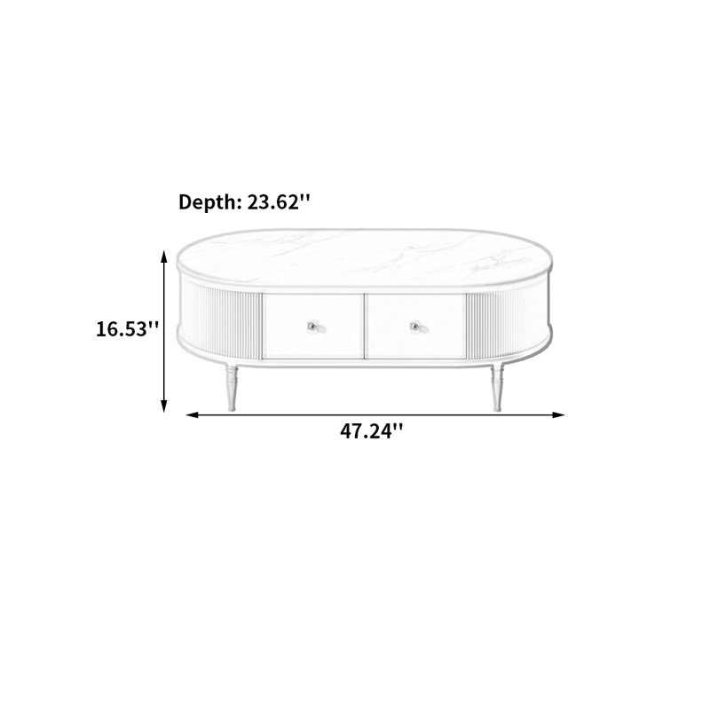 Table basse en bois de style français, H 16,53 po x L 47,24 po x l 23,62 po, Blanc