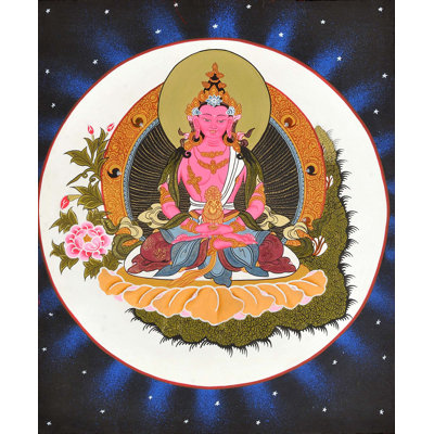 Tibetan Buddhist Deity Amitabha As Amitayus Buddha | Arcylic Color On Cloth
